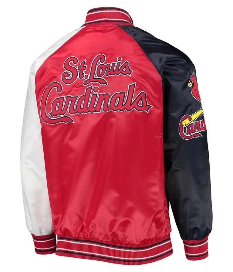 St. Louis Cardinals Reliever Navy Blue and Red Varsity Satin Men's Jacket