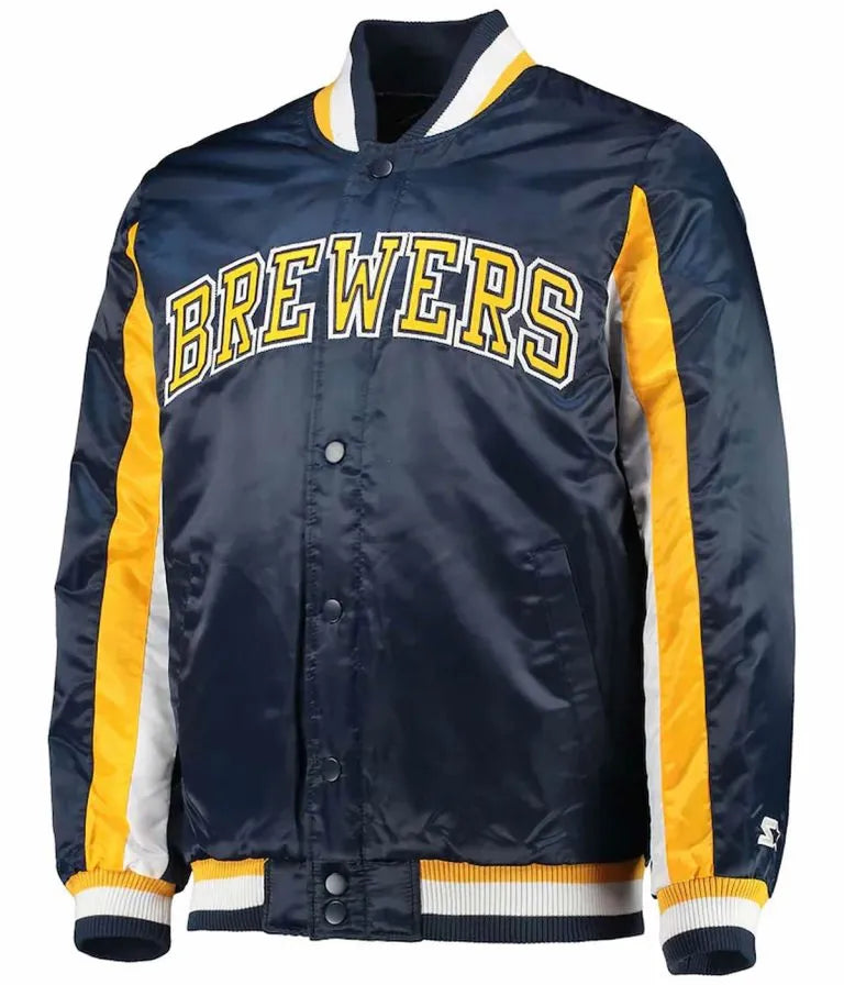 Milwaukee Brewers The Ace Navy Blue Full-Snap Satin Men's Jacket