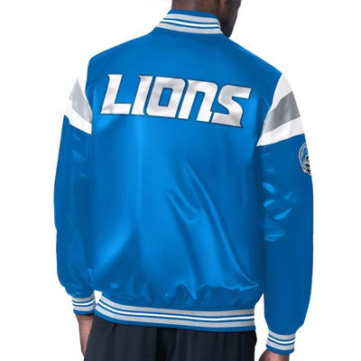 Detroit Lions Midweight Full-Snap Varsity Blue Satin Men's Bomber Jacket