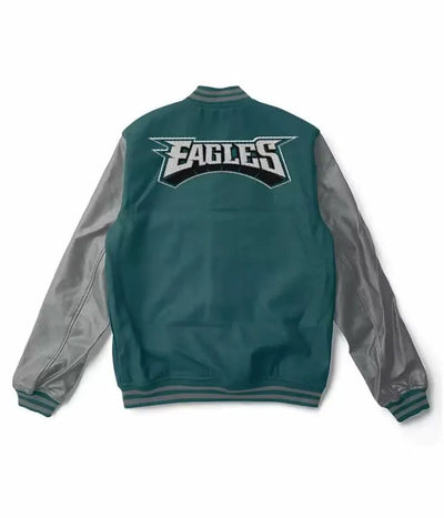 Philadelphia Eagles Green Wool & Grey Genuine Leather Sleeves Men's Varsity Letterman Jacket