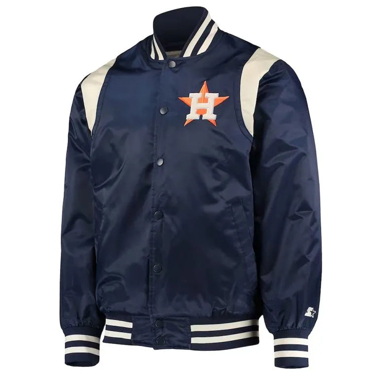 Houston Astros Vintage Full-Snap Varsity Navy/Cream Satin Men's Jacket