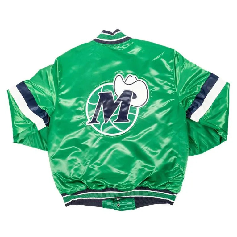 Dallas Mavericks Home Game Hardwood Full-Snap Varsity Green Satin Men's Bomber Jacket