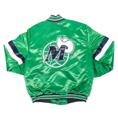 Dallas Mavericks Home Game Hardwood Full-Snap Varsity Green Satin Men's Bomber Jacket