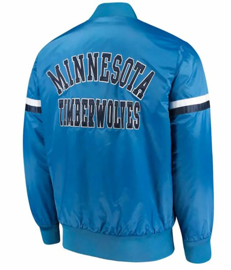 Minnesota Timberwolves Full-Snap Varsity Blue Satin Men's Bomber Jacket
