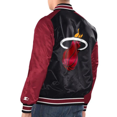 Miami Heat Renegade Full-Snap Varsity Black & Red Satin Men's Bomber Jacket