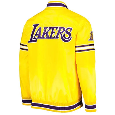 Los Angeles Lakers Slider Full-Snap Varsity Yellow Satin Men's Bomber Jacket