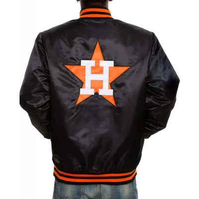 Houston Astros Black Label Full-Snap Varsity Black Satin Men's Jacket