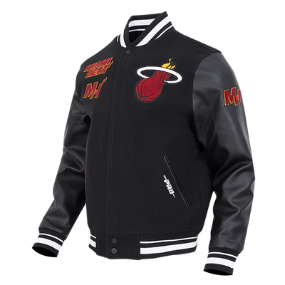 Miami Heat Mashup Logo Varsity Black Wool & Genuine Leather Sleeves Men's Jacket