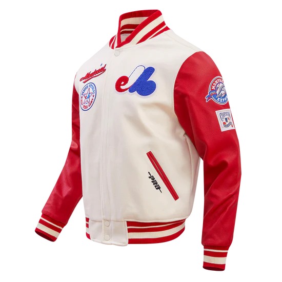 Montreal Expos Retro Classic Rib Off White Wool & Red Leather Sleeves Varsity Men's Jacket