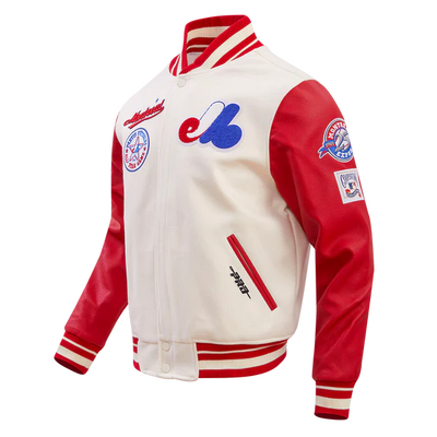 Montreal Expos Retro Classic Rib Off White Wool & Red Leather Sleeves Varsity Men's Jacket