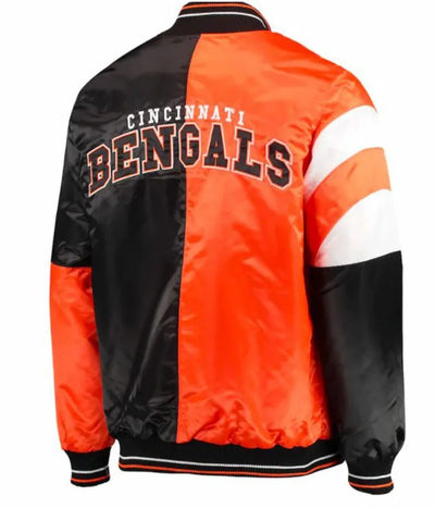 Cincinnati Bengals Full-Snap Varsity Black and Orange Satin Men's Bomber Jacket