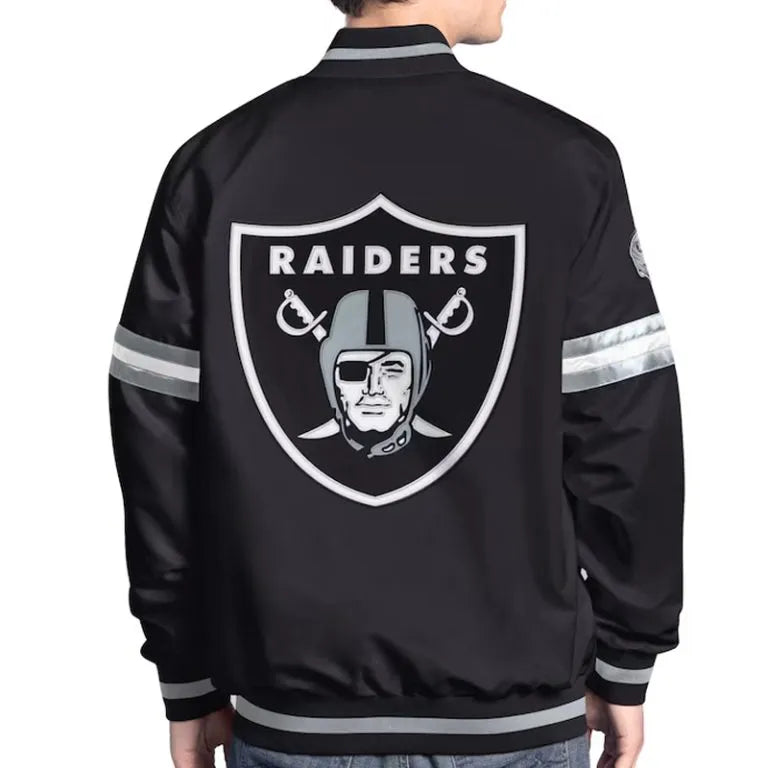 Los Angeles Raiders Scout Full-Snap Varsity Black Satin Men's Bomber Jacket