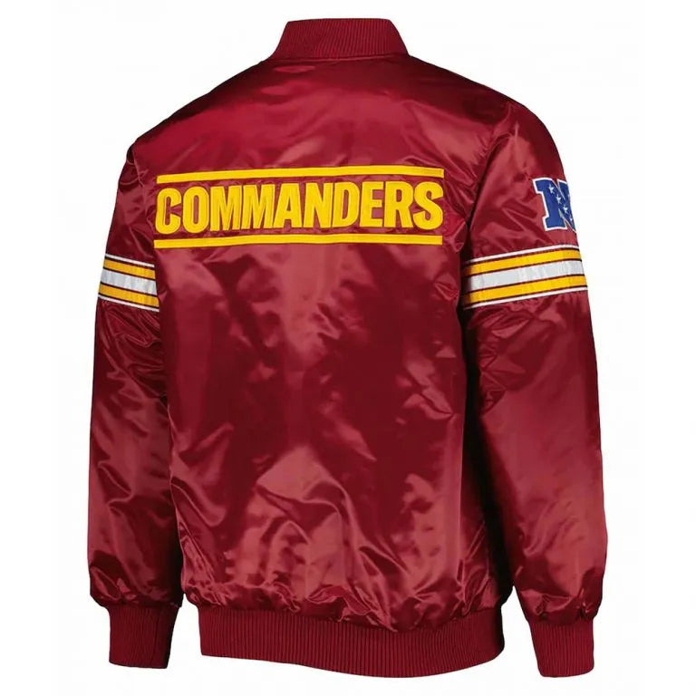 Washington Commanders The Pick and Roll Full-Snap Varsity Burgundy Satin Men's Bomber Jacket