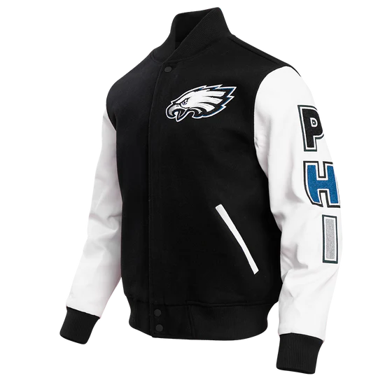 Philadelphia Eagles Mash Up Retro Classic Black Wool & White Genuine Leather Sleeves Men's Varsity Letterman Jacket