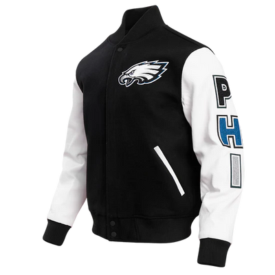 Philadelphia Eagles Mash Up Retro Classic Black Wool & White Genuine Leather Sleeves Men's Varsity Letterman Jacket