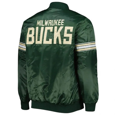 Milwaukee Bucks Pick & Roll Full-Snap Varsity Green Satin Men's Bomber Jacket