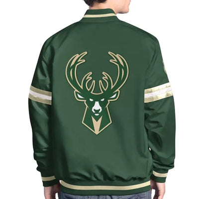 Milwaukee Bucks Scout Full-Snap Varsity Green Satin Men's Bomber Jacket
