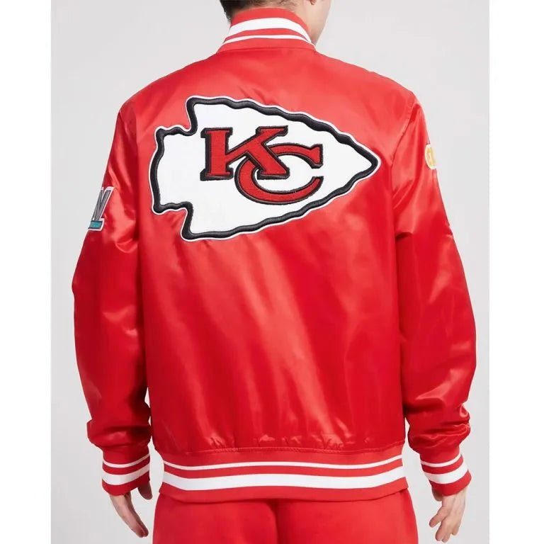 Kansas City Chiefs Mash Up Full-Snap Varsity Red Satin Men's Bomber Jacket