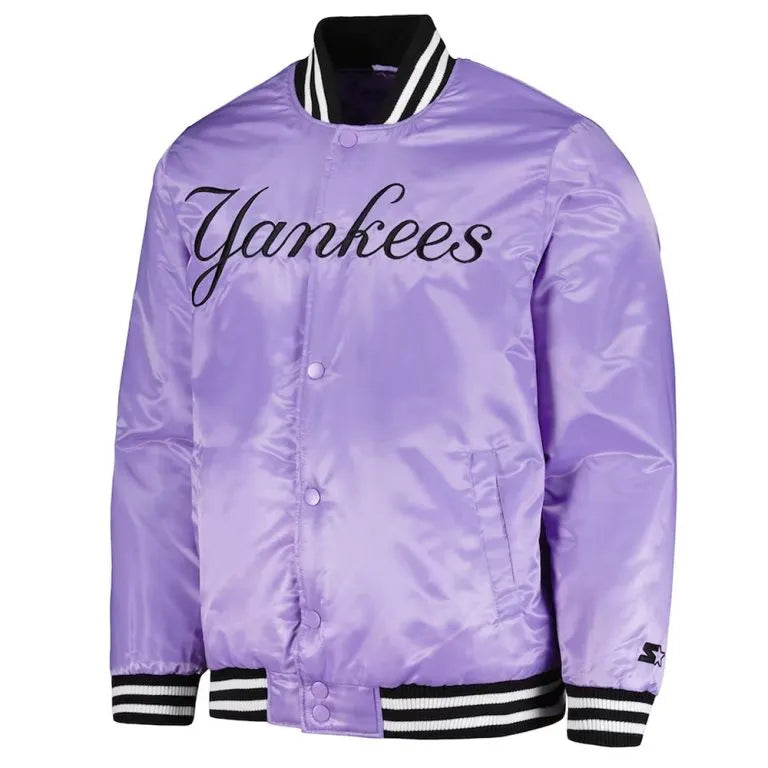 New York Yankees Cross Bronx Fashion Varsity Purple Satin Men's Jacket