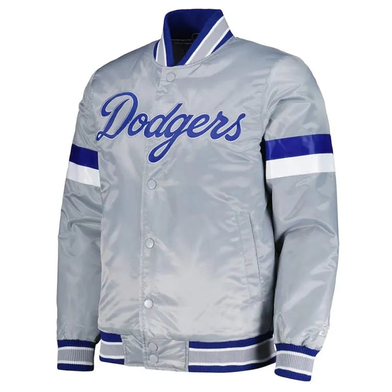 LA Dodgers Home Game Gray Satin Full Snap Men's Jacket