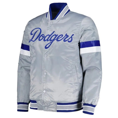 LA Dodgers Home Game Gray Satin Full Snap Men's Jacket