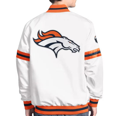 Denver Broncos Scout Full-Snap Varsity White Satin Men's Bomber Jacket