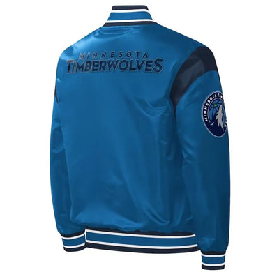 Minnesota Timberwolves Force Play Full-Snap Varsity Blue Satin Men's Bomber Jacket