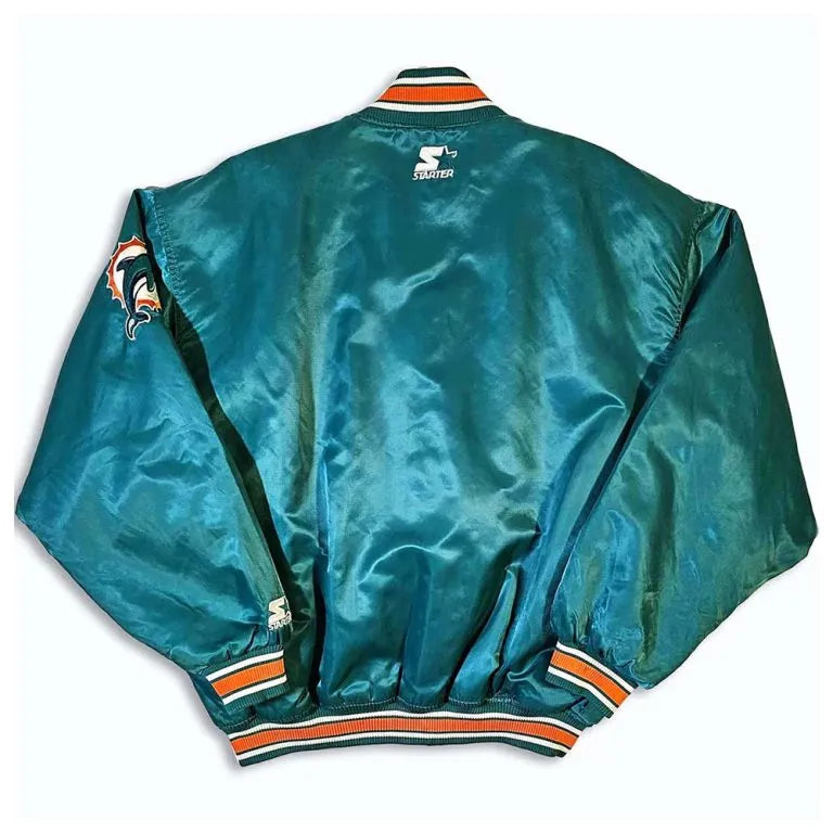 90s Miami Dolphins Full-Snap Varsity Green Satin Men's Bomber Jacket