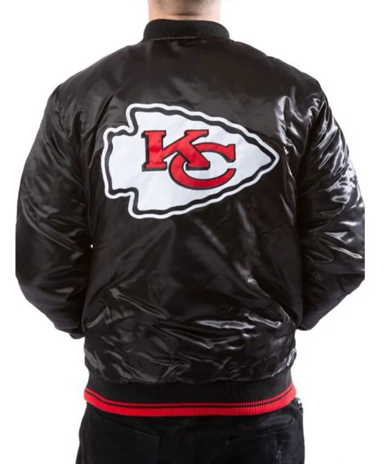 Kansas City Chiefs Full-Snap Varsity Black Satin Men's Bomber Jacket