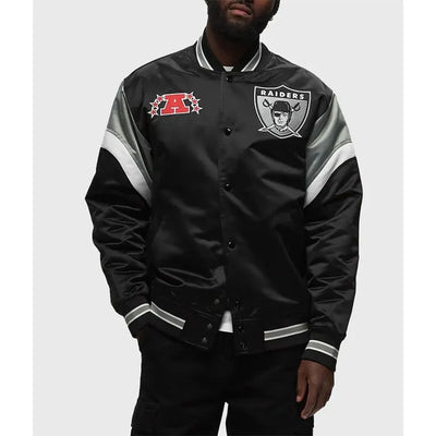 Los Angeles Raiders Heavyweight Full-Snap Varsity Black Satin Men's Bomber Jacket