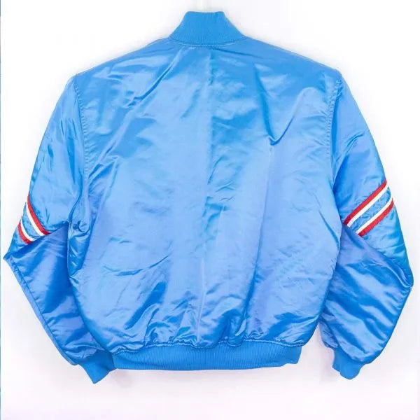 90’s Houston Oilers Full-Snap Varsity Blue Satin Men's Bomber Jacket