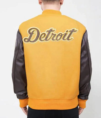 Detroit Tigers Yellow Wool & Black Leather Sleeves Varsity Men's Jacket