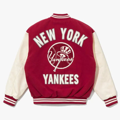 New York Yankees Varsity Dark Red Wool/Leather Full-Snap Men's Jacket