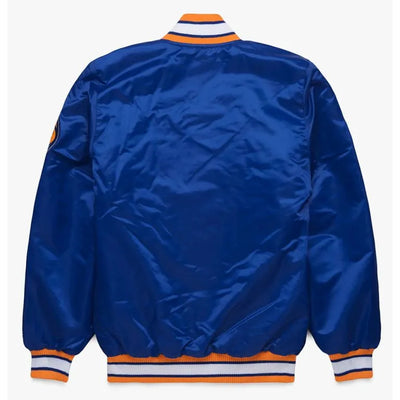 New York Knicks Classic Full-Snap Varsity Royal Blue Satin Men's Bomber Jacket