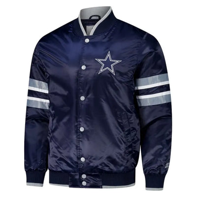 Dallas Cowboys Scout I Full-Snap Varsity Navy Blue Satin Men's Bomber Jacket