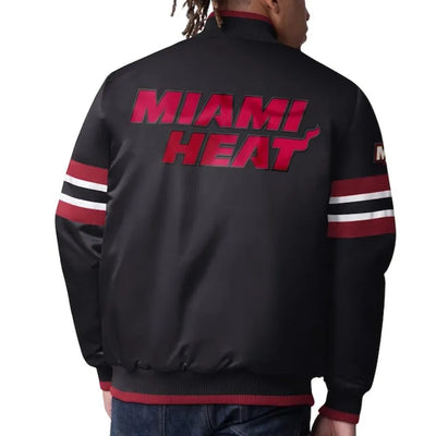 Miami Heat Scout I Full-Snap Varsity Black Satin Men's Bomber Jacket