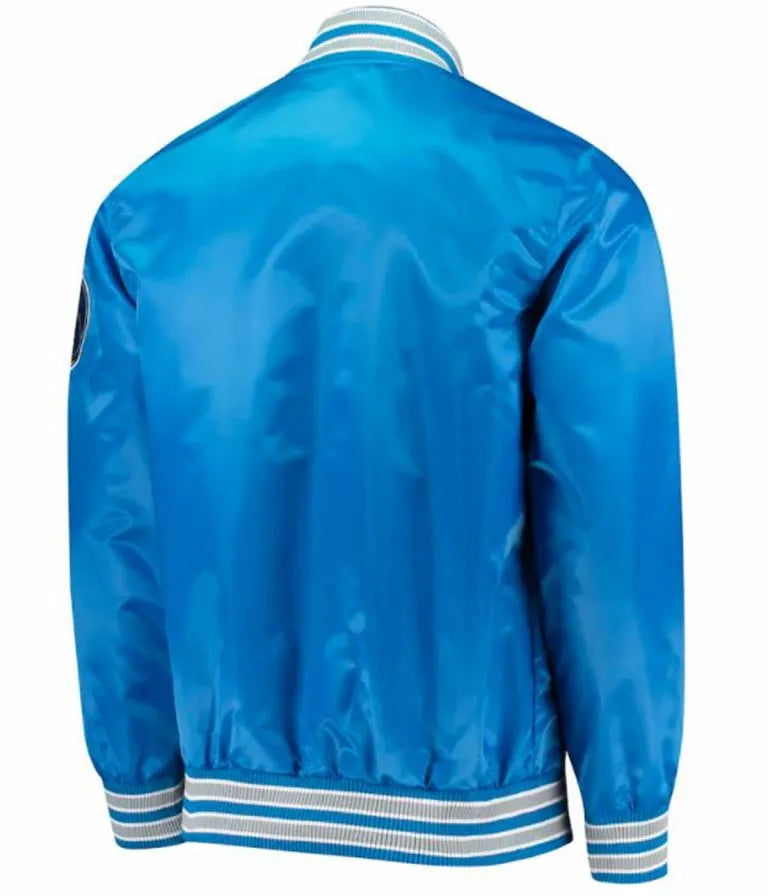 Dallas Mavericks Full-Snap Varsity Blue Satin Men's Bomber Jacket