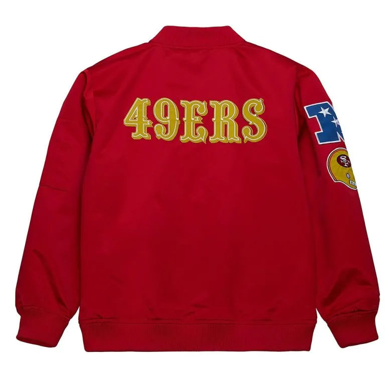 San Francisco 49ers Lightweight Full-Zip Varsity Red Satin Men's Bomber Jacket
