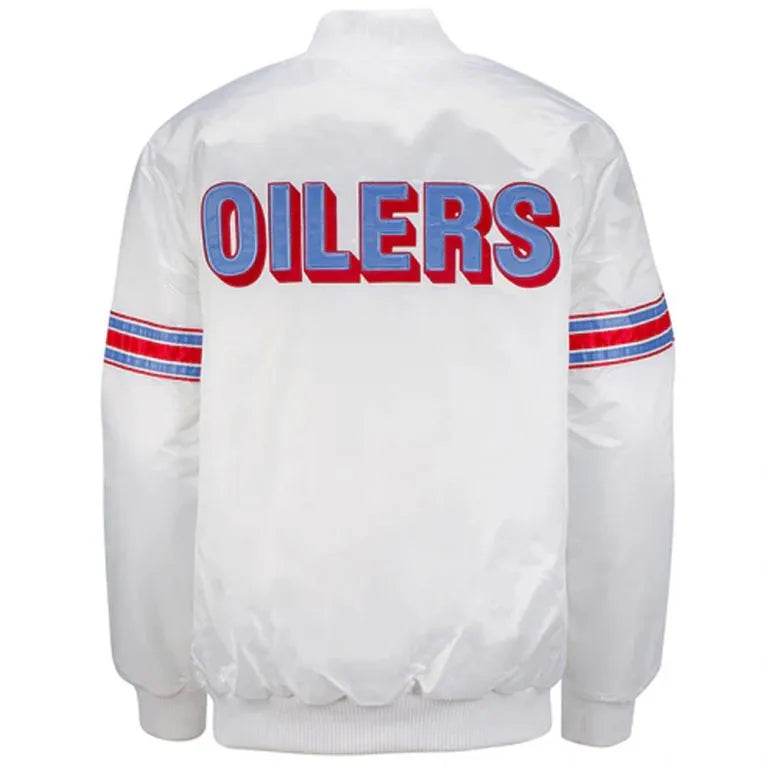 Houston Oilers Full-Snap Varsity White Satin Men's Bomber Jacket