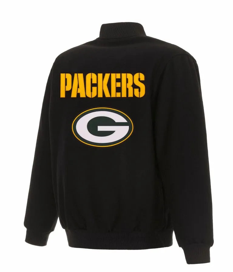 Green Bay Packers Black All Wool Men's Varsity Letterman Jacket