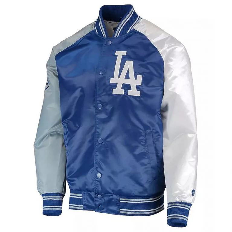 LA Dodgers Reliever Royal Blue, Gray and White Satin Varsity Men's Jacket