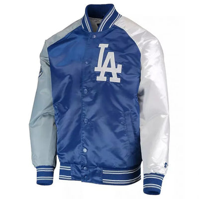 LA Dodgers Reliever Royal Blue, Gray and White Satin Varsity Men's Jacket