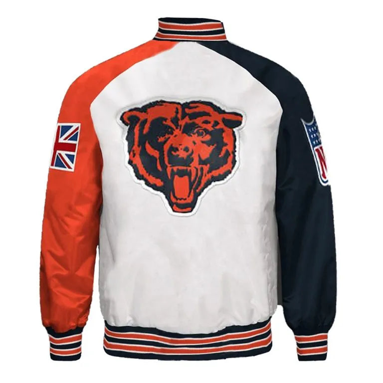 Chicago Bears Full-Snap Varsity Color Block Satin Men's Bomber Jacket