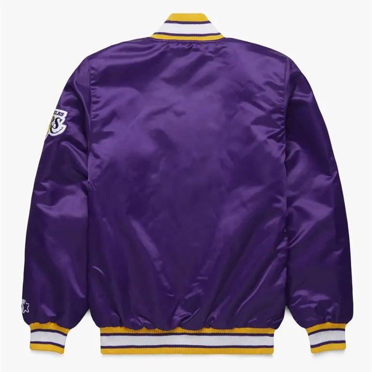 Los Angeles Lakers Classic Full-Snap Varsity Purple Satin Men's Bomber Jacket