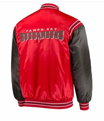 Tampa Bay Buccaneers Full-Snap Varsity Red and Black Satin Men's Bomber Jacket