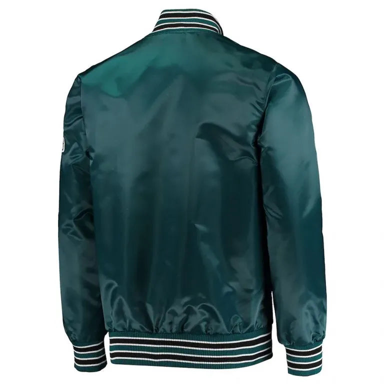 Philadelphia Eagles The Diamond Full-Snap Varsity Midnight Green Satin Men's Bomber Jacket