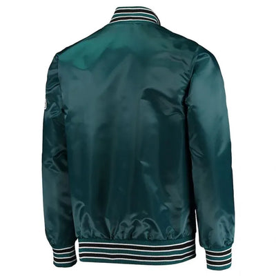 Philadelphia Eagles The Diamond Full-Snap Varsity Midnight Green Satin Men's Bomber Jacket