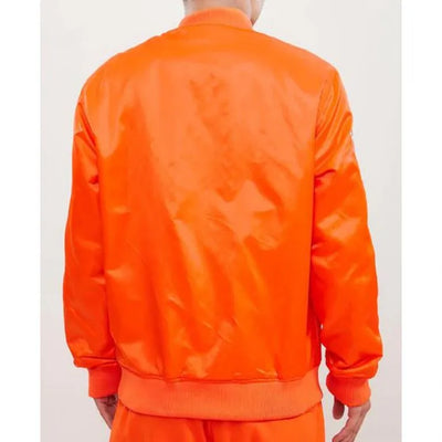 New York Knick Wordmark Full-Snap Varsity Royal Blue/Orange Satin Men's Bomber Jacket