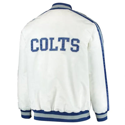 Indianapolis Colts Team III Full-Snap Varsity White Satin Men's Bomber Jacket