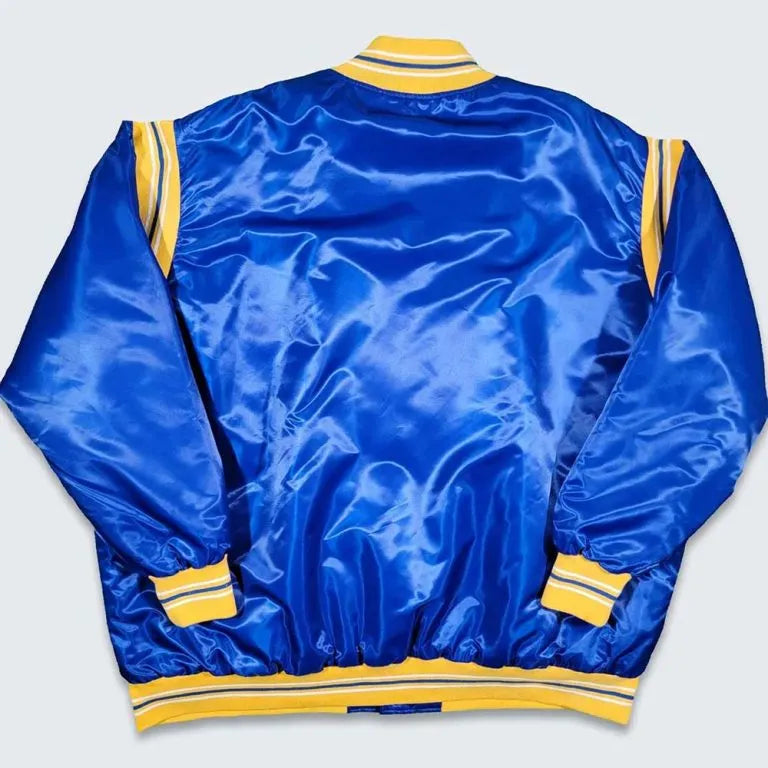Indiana Pacers Teddy Full-Snap Varsity Royal Blue Satin Men's Bomber Jacket